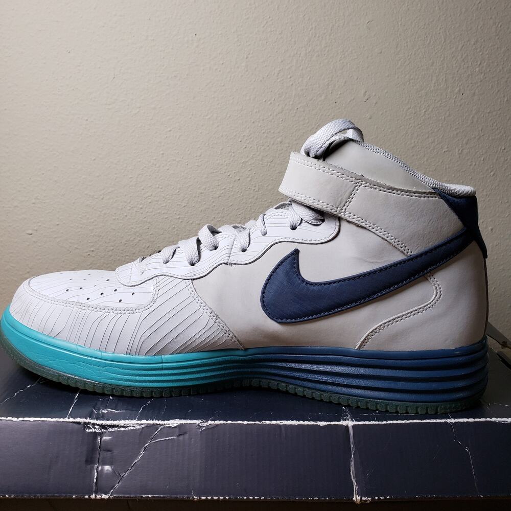Nike Men's Size 14 Lunar Force 1 Pure Platinum Squadron Blue Sneaker Streetwear